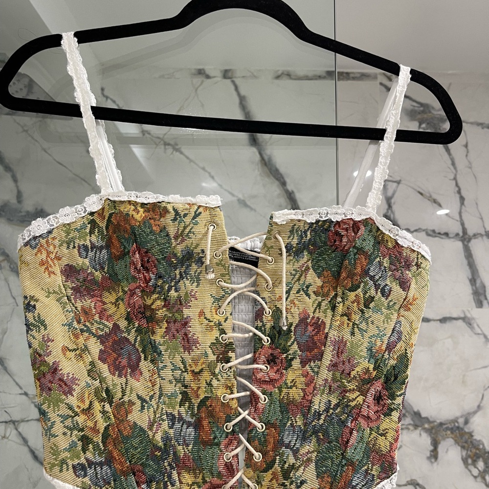 Floral Lace-Up Corset Top